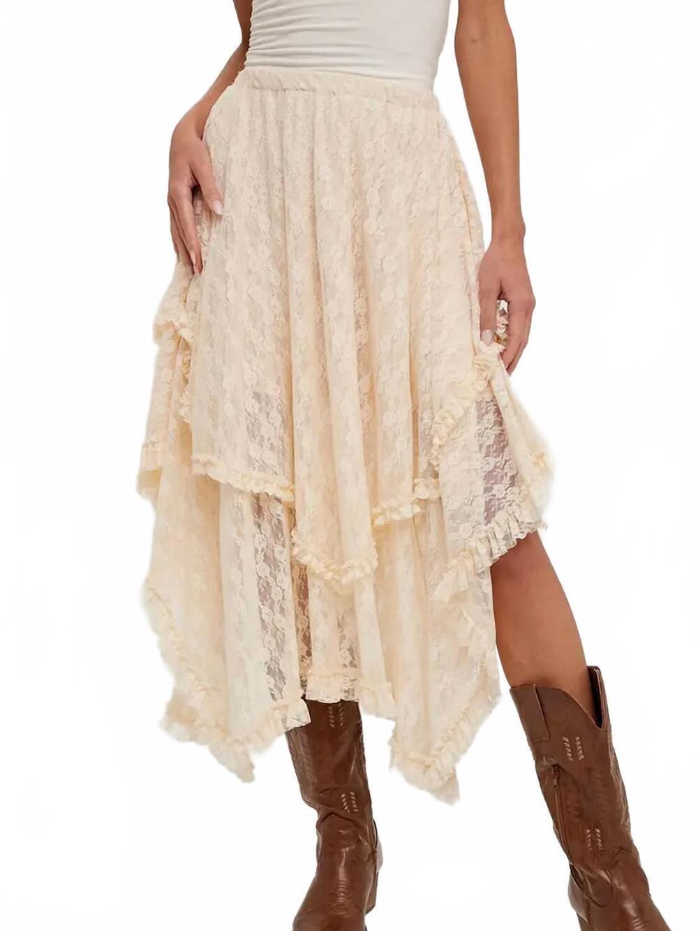 NEW BLUIVY lace tier midi skirt in ecru